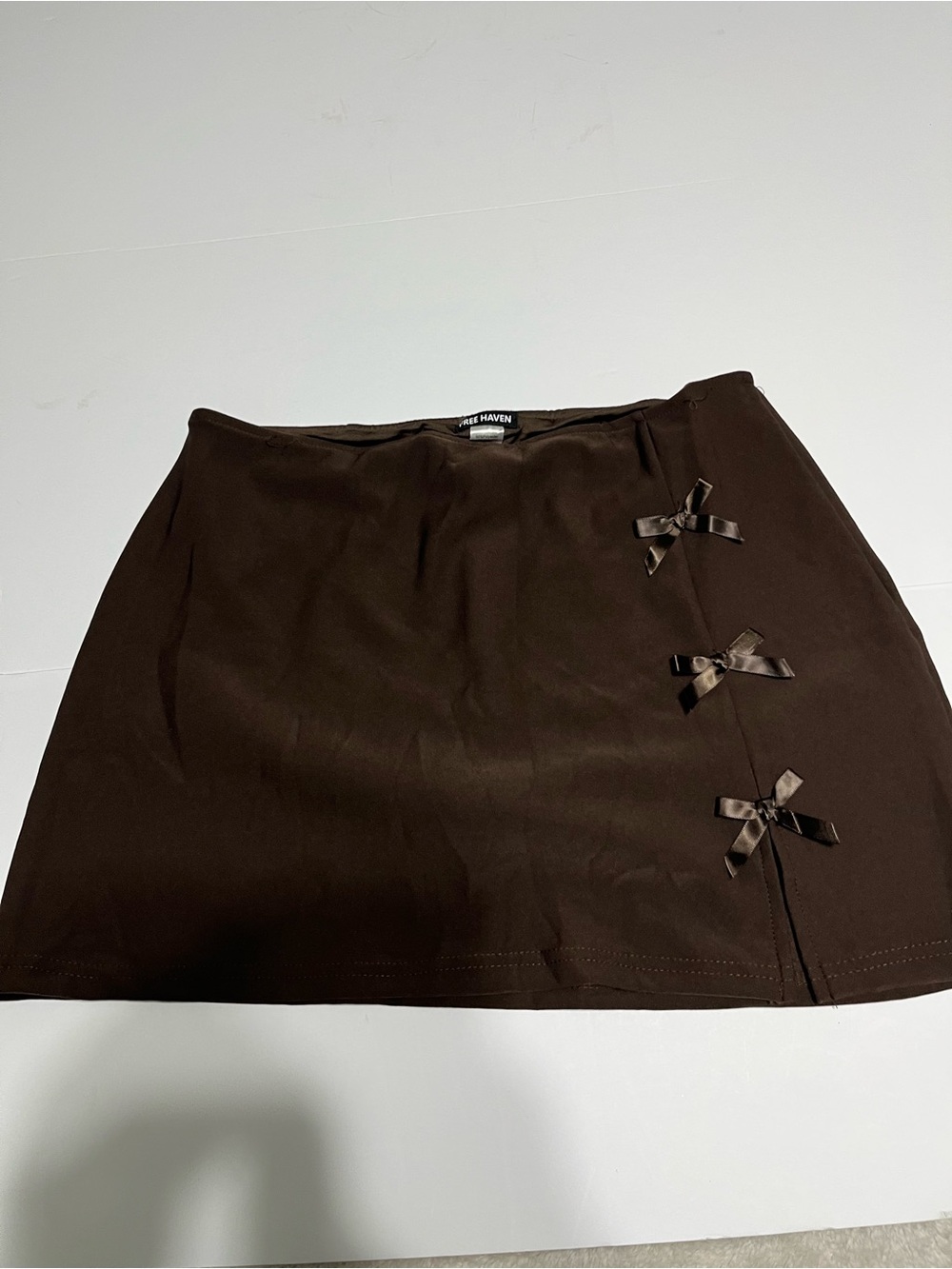 Dark Brown Mini Skirt with Side Bow Accents